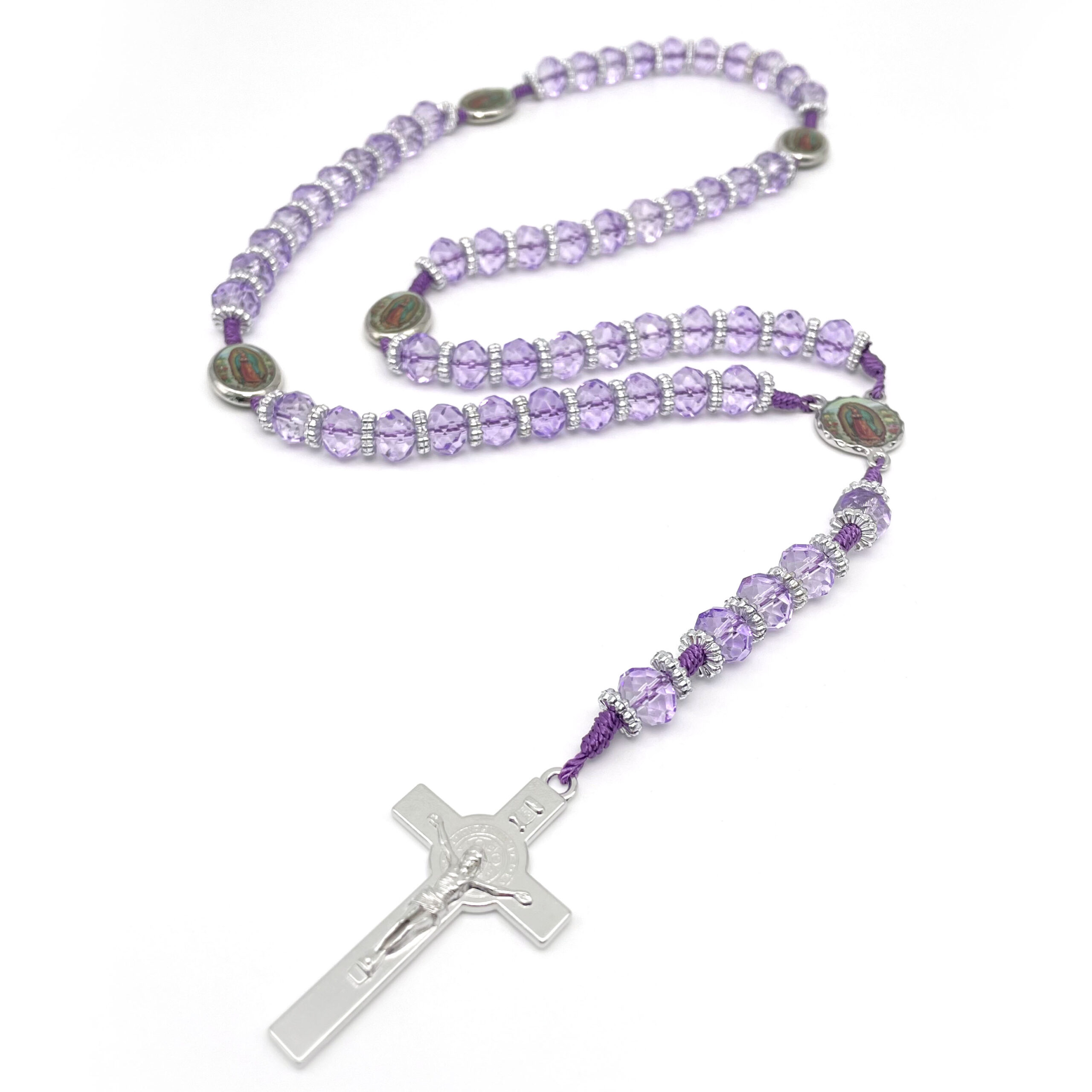 Crystal Beads Snowflake Spacer Catholic Rosary Crucifix Necklace San Judas & Our Lady of Guadalupe Recuerdos de Bautizo Communion Religious Gifts