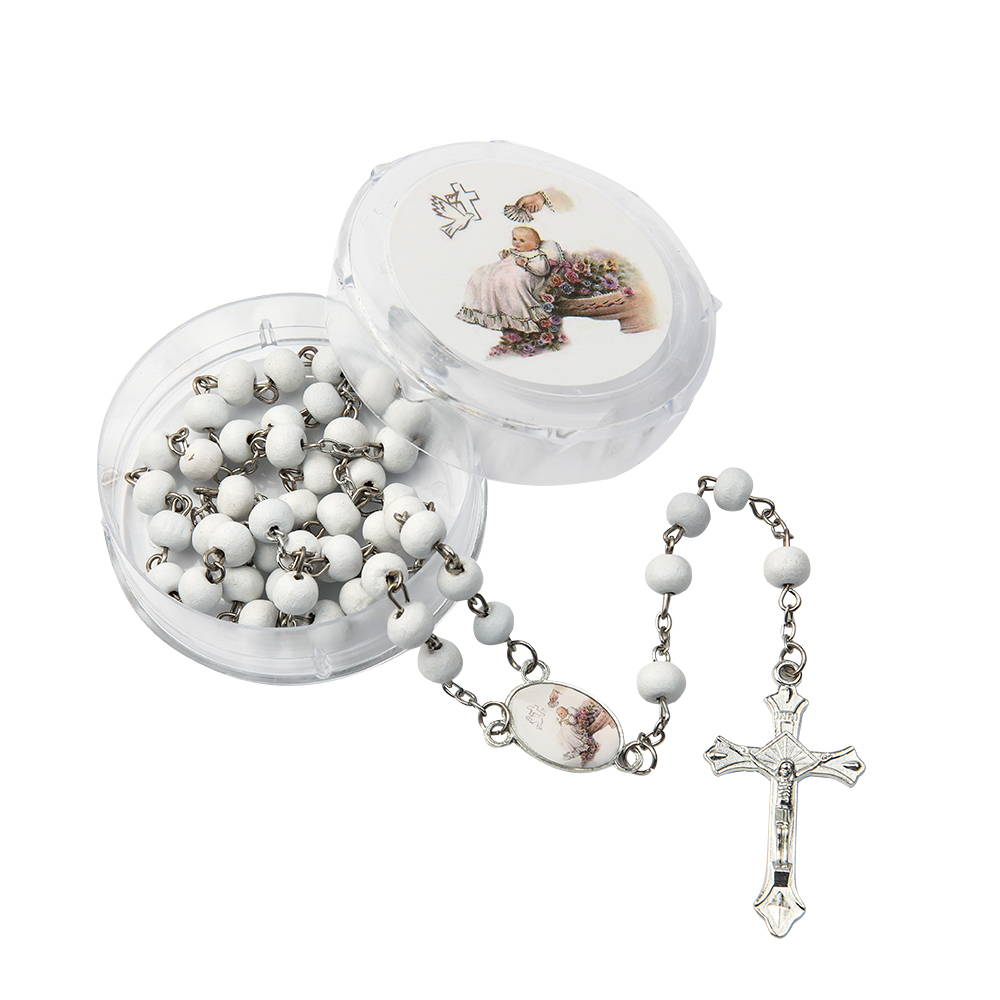 7厘木珠受洗1白色正面图(Baptism Rosaries)