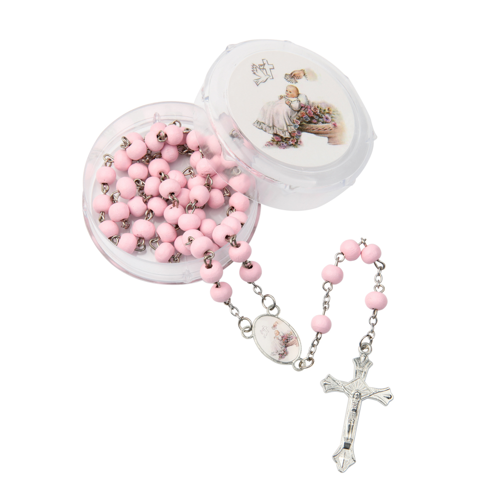 7厘木珠受洗1粉色正面图(Baptism Rosaries)