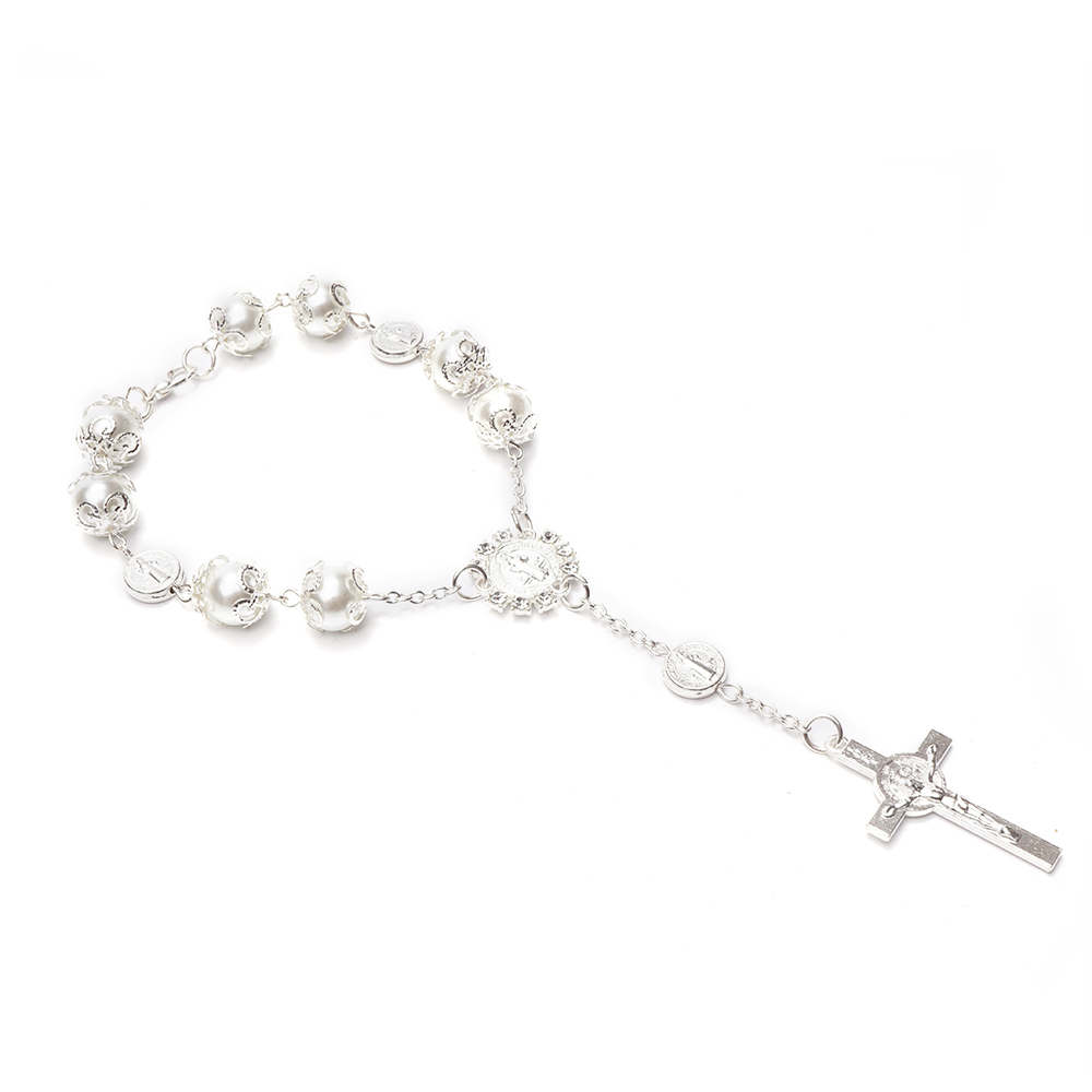 十字架手链白银正面图(Tiny Silver Rosary)