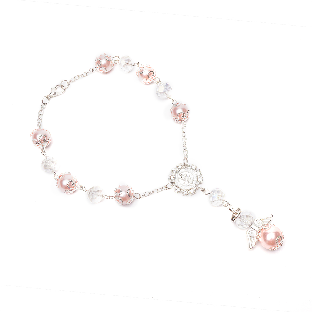 天使手链粉银正面图(Tiny Angel Rosaries)