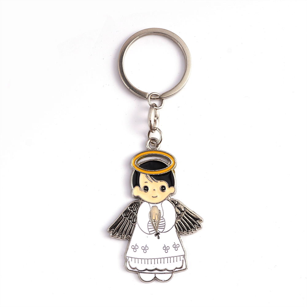 天使男孩不带钻(白)正面图(First Communion Boy Keychain)
