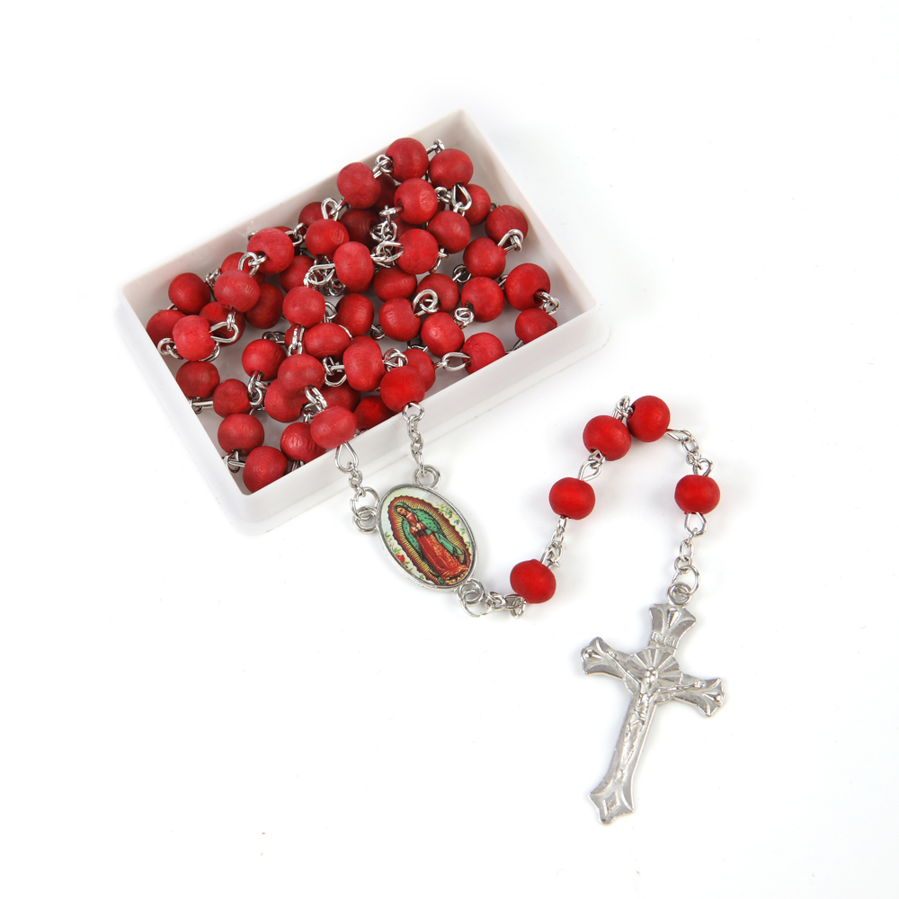 木珠套装圣母红细节图2(Red Rosary Guadalupe Box)
