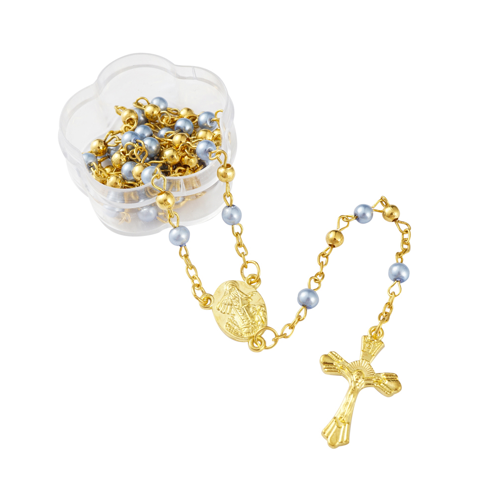 梅花盒项链蓝金细节图1(Pastel Blue Gold Rosary)